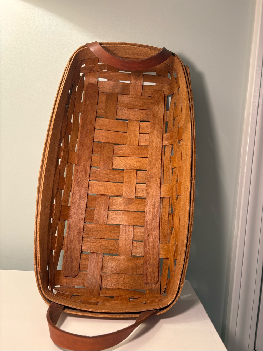 Henn Bread Basket- Hand woven in Ohio. 16”x 8 3/4” X 3” Golden Honey Maple stain
